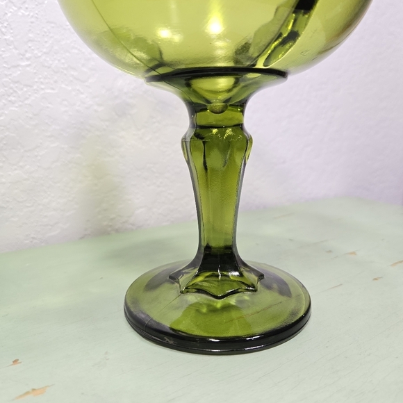 Indiana Glass Olive Green Teardrop Pedestal Compote Fruit Bowl Goblet Vintage - Picture 2 of 6